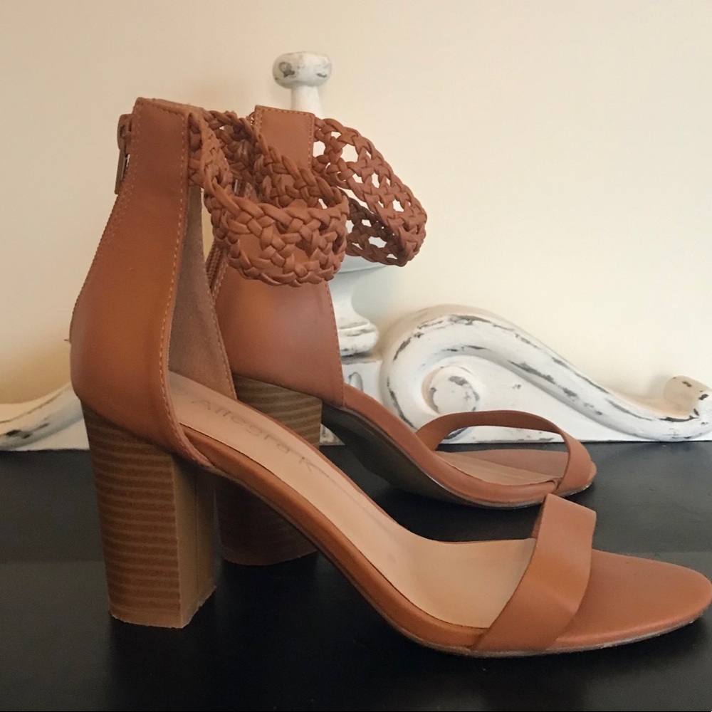 Allegra High Block Heel Braided Ankle Strap Sandal